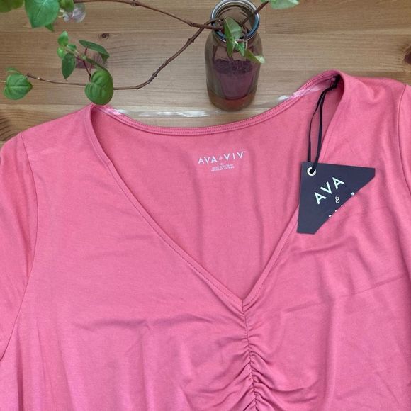 Ava and Viv Coral Long Sleeve Gathered Front Top Size 2X New With Tags - Picture 6 of 10